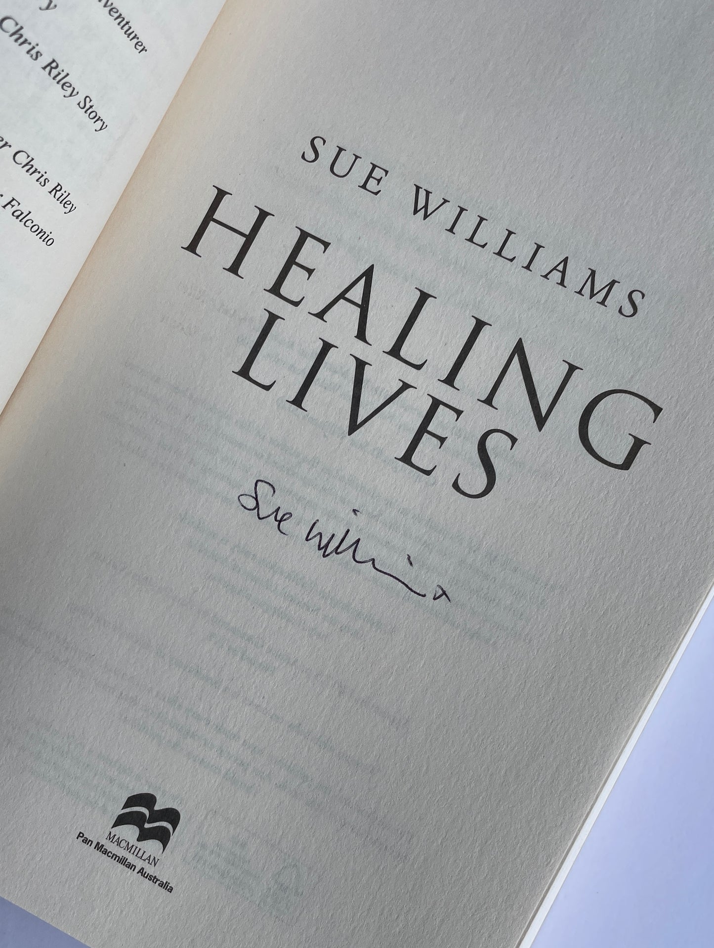 Healing Lives signed by the Author Sue Williams