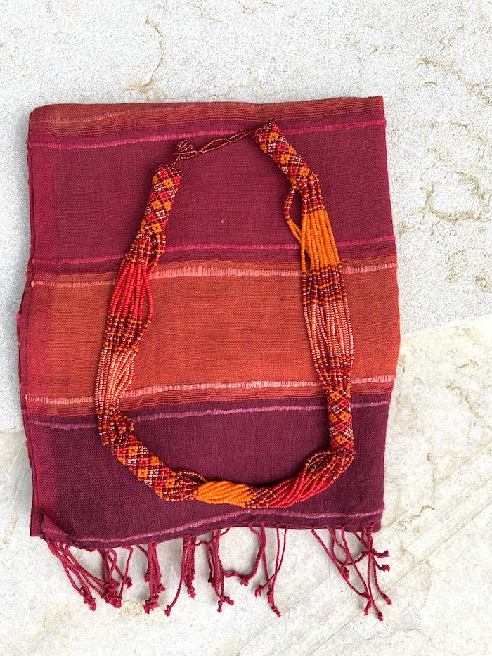 Danakil Scarf (Flame) & Zanele Necklace (Red & Orange) Bundle