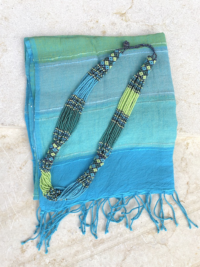 Danakil Scarf (Tana) & Zanele Necklace (Lime & Aqua) Bundle