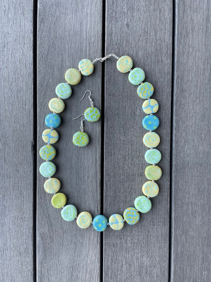 Kazuri SULTANS MINT Necklace & MINT Earrings Bundle