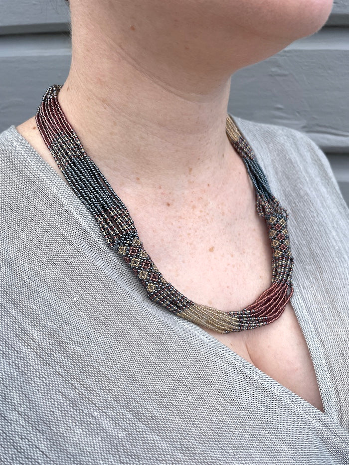 Zanele Necklace - Pewter & Cream