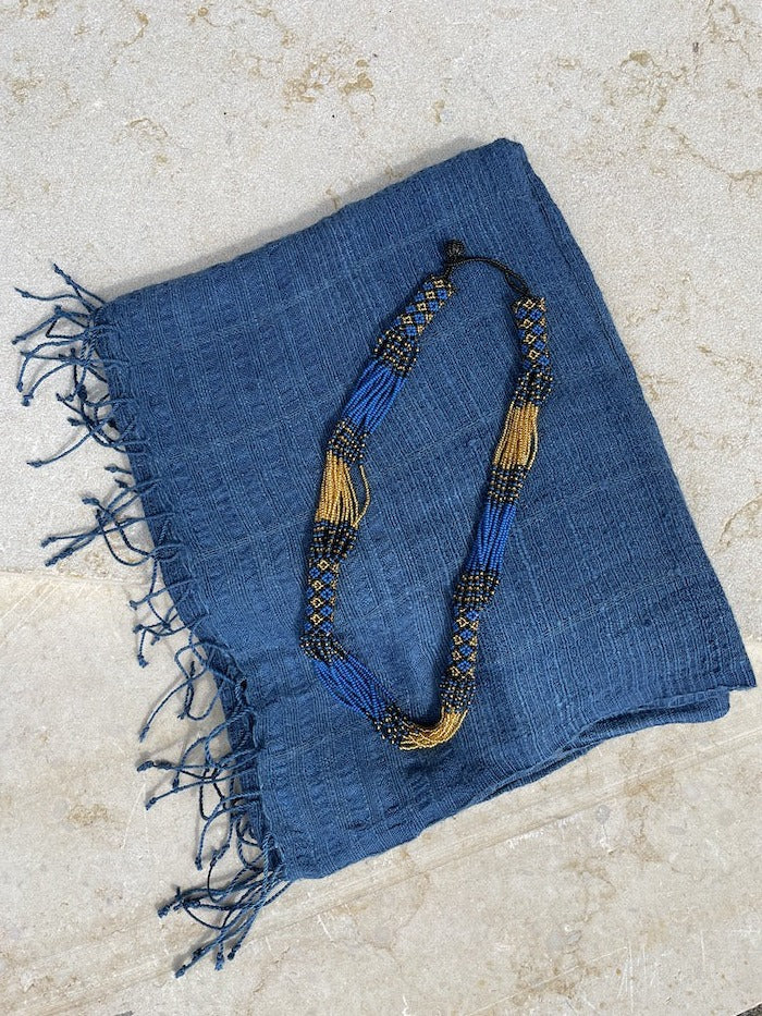 Queen Saba Shawl (Blue) & Zanele Necklace (Blue & Gold) Bundle