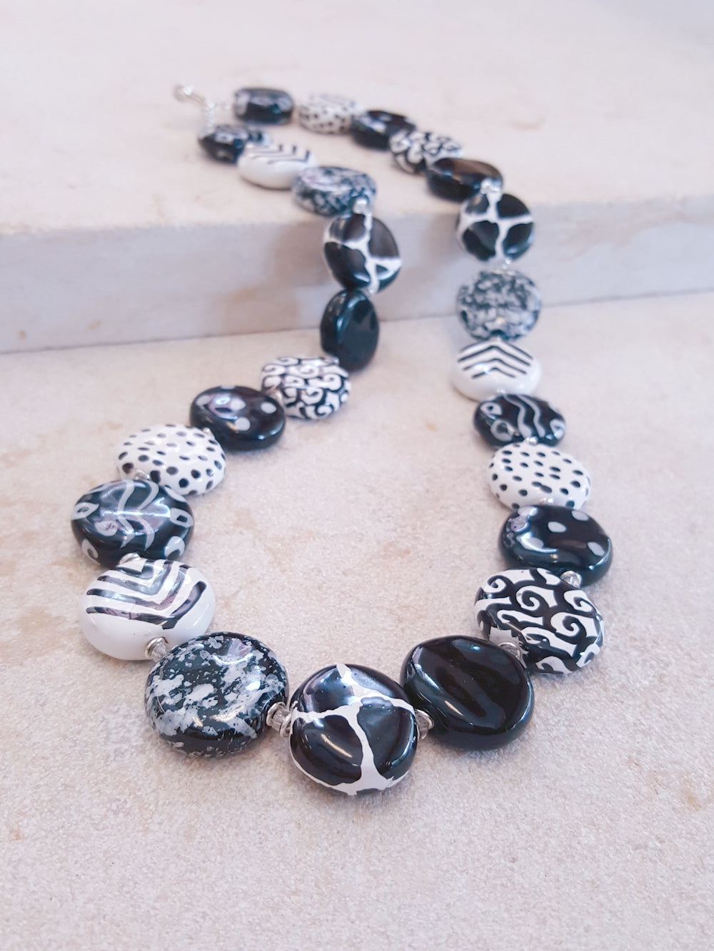 Kazuri Black & White Iran Necklace & Earrings Bundle