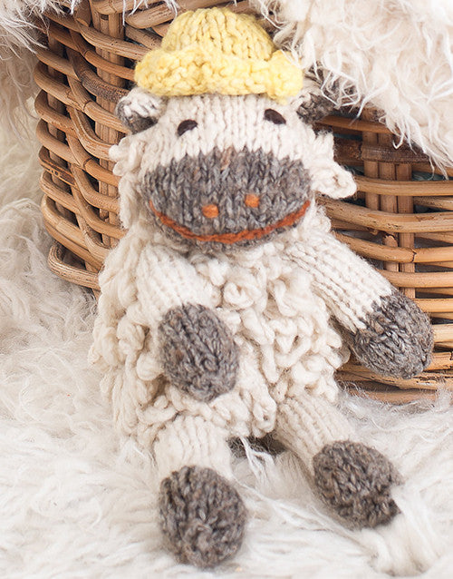 hand knitted-kenya-floppy-fairtrade-sustainable-handspun-wool-safe-baby-yellow hat-toy