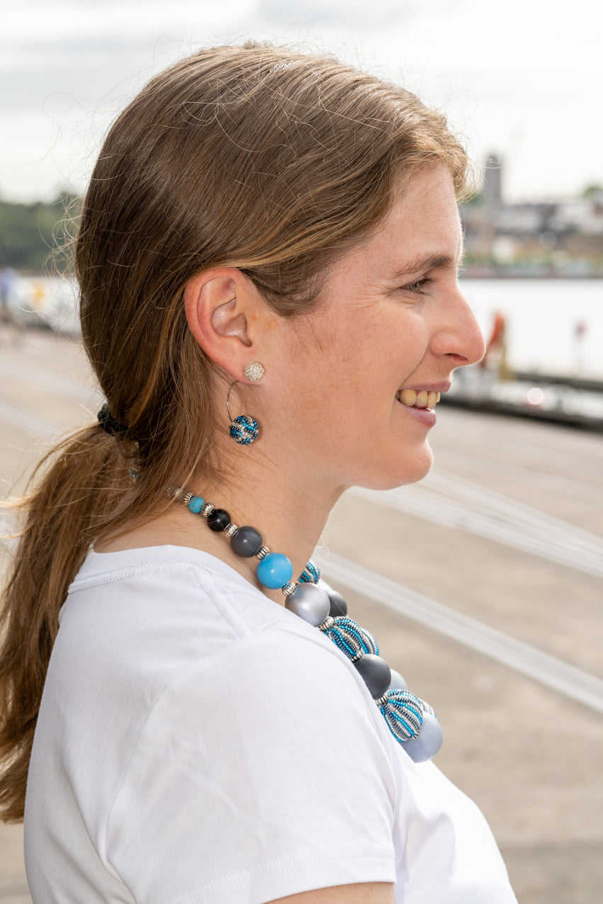 Bubble Necklace & Earrings Bundle - Blue & Silver