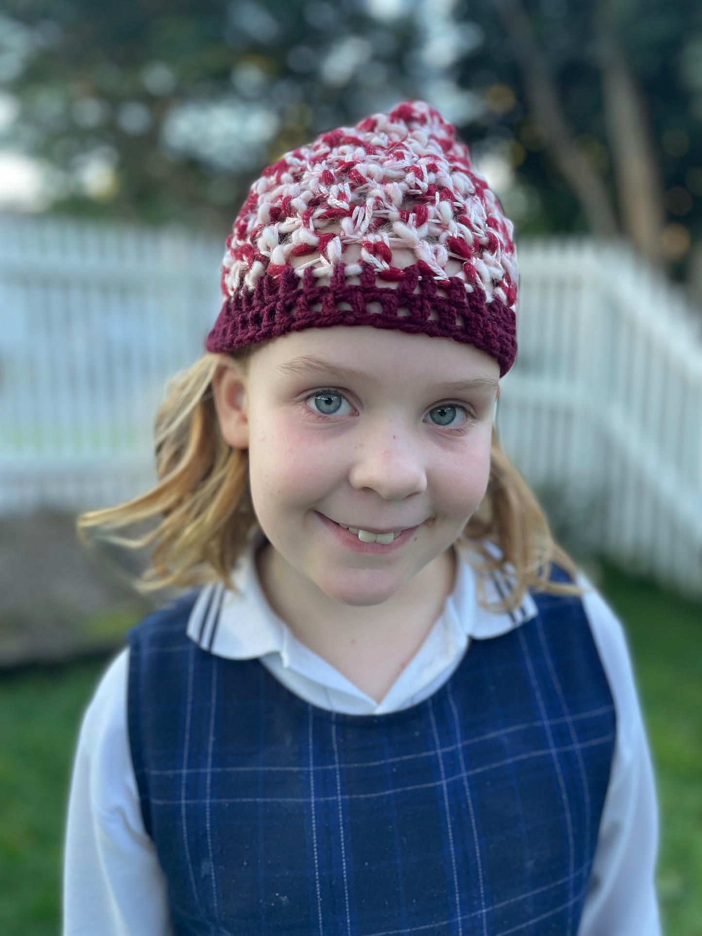 Kid's Beanie - White & Maroon