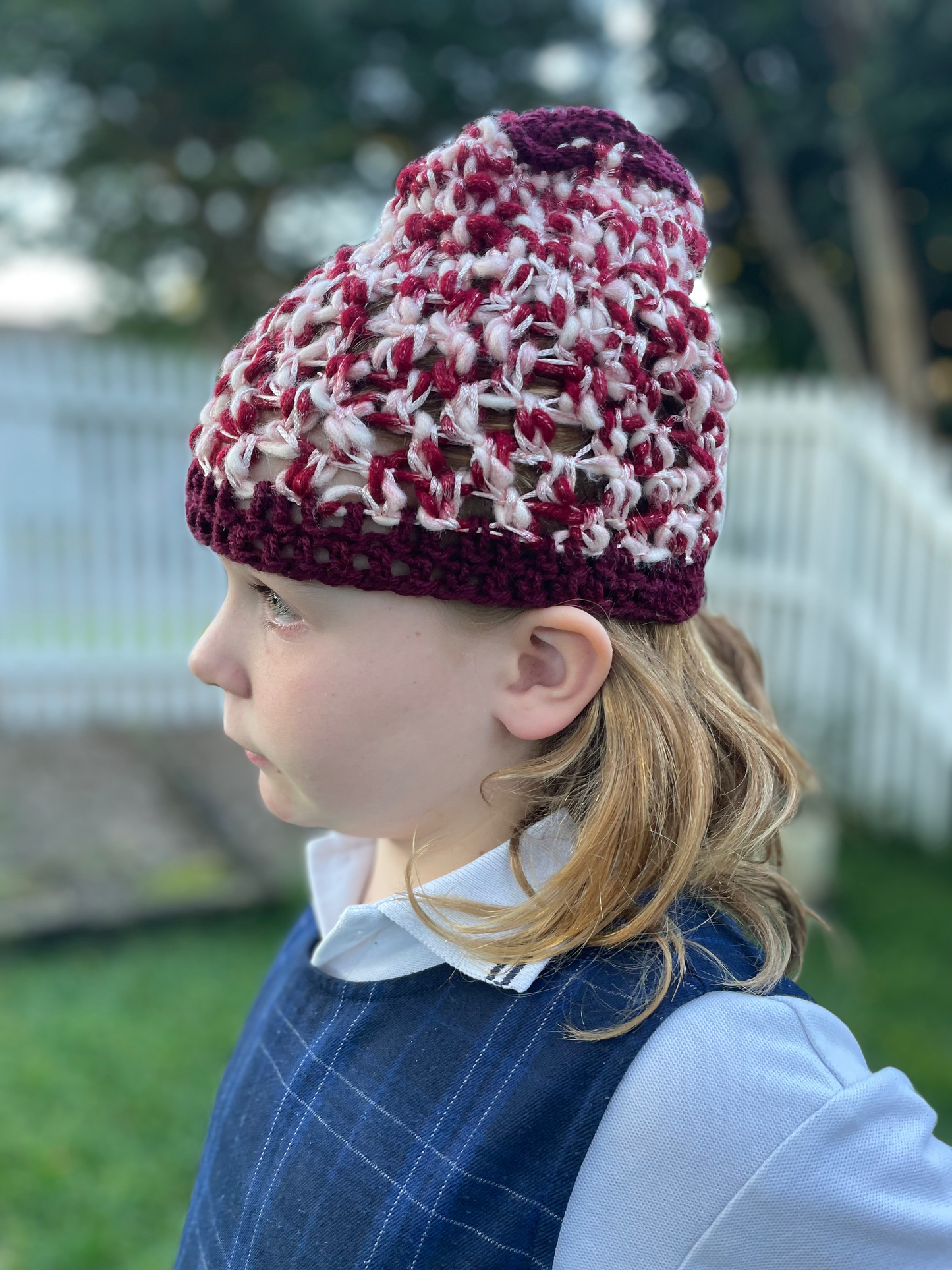 Kid's Beanie - White & Maroon