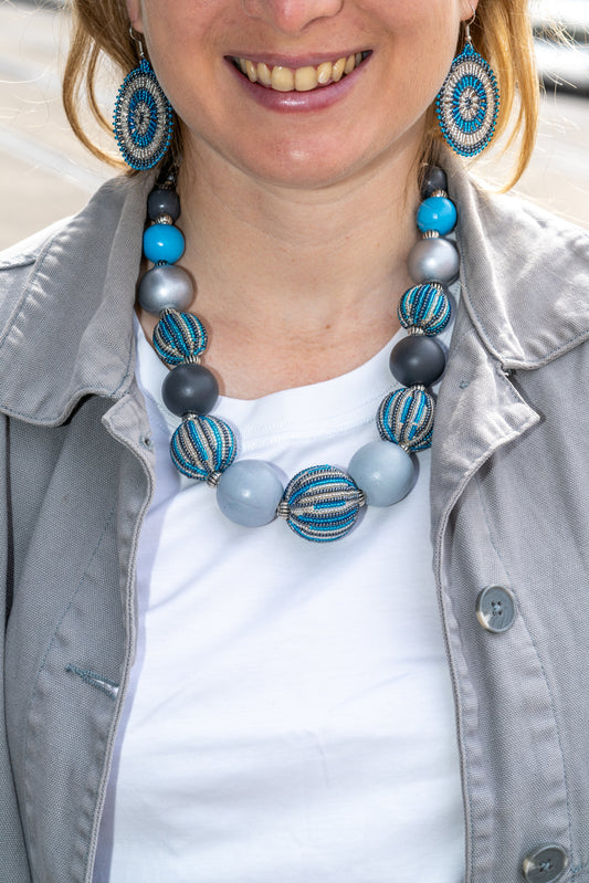 Bubble Necklace - Blue & Silver