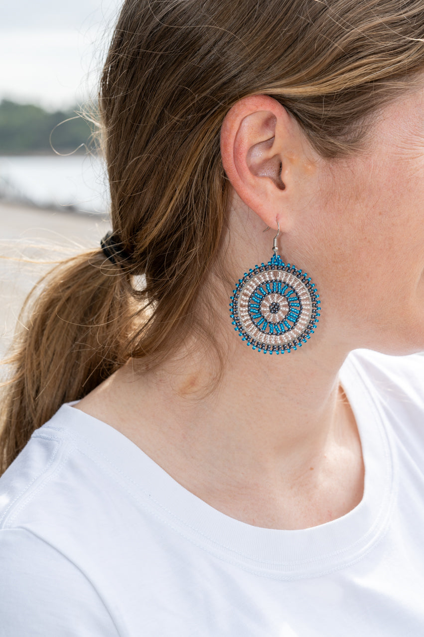 Bubble Necklace & Wheel Earrings Bundle - Blue & Silver