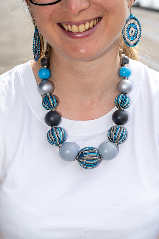 Bubble Necklace - Blue & Silver