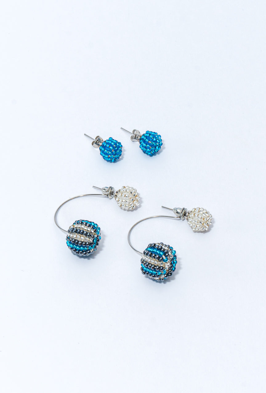 Beaded Earring Set - Blue & Silver