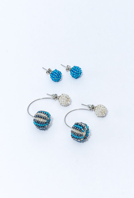 Beaded Earring Set - Blue & Silver