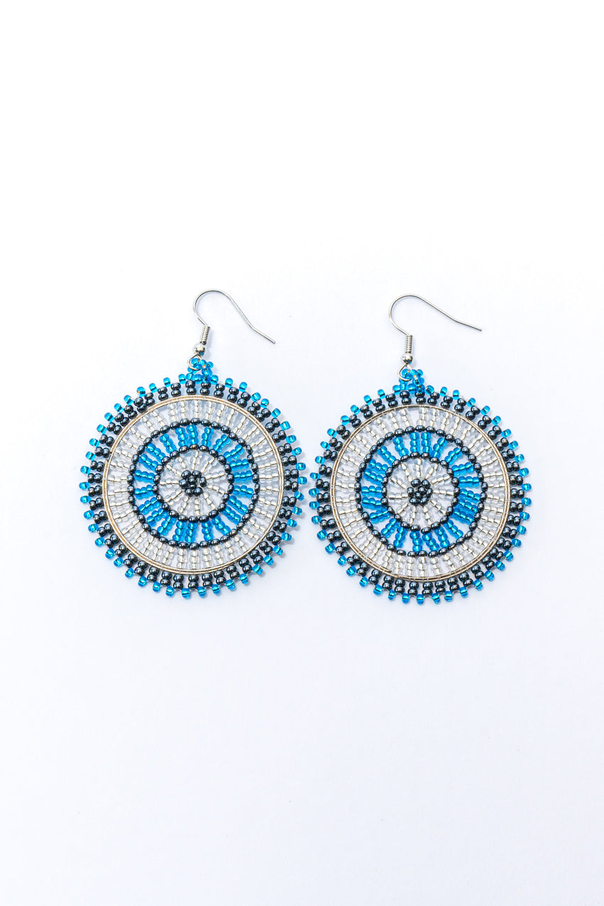 Bubble Necklace & Wheel Earrings Bundle - Blue & Silver