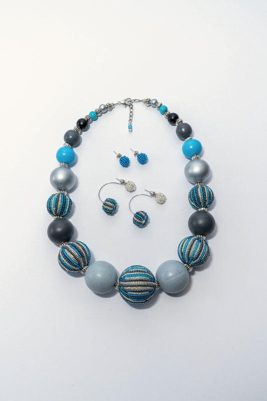 Bubble Necklace & Earrings Bundle - Blue & Silver