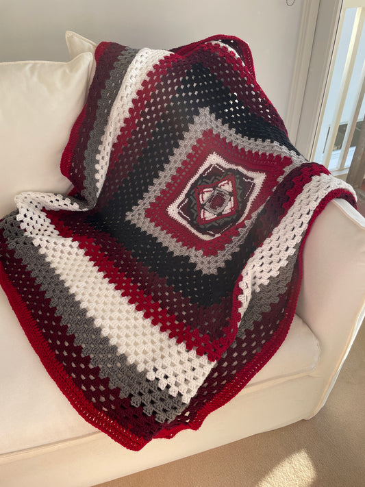 Hamlin Blanket - Burgundy, White & Grey