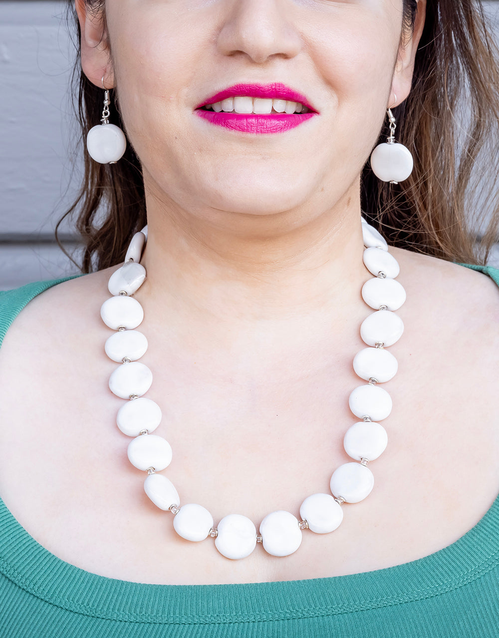 Kazuri WHITE Necklace & Earrings Bundle