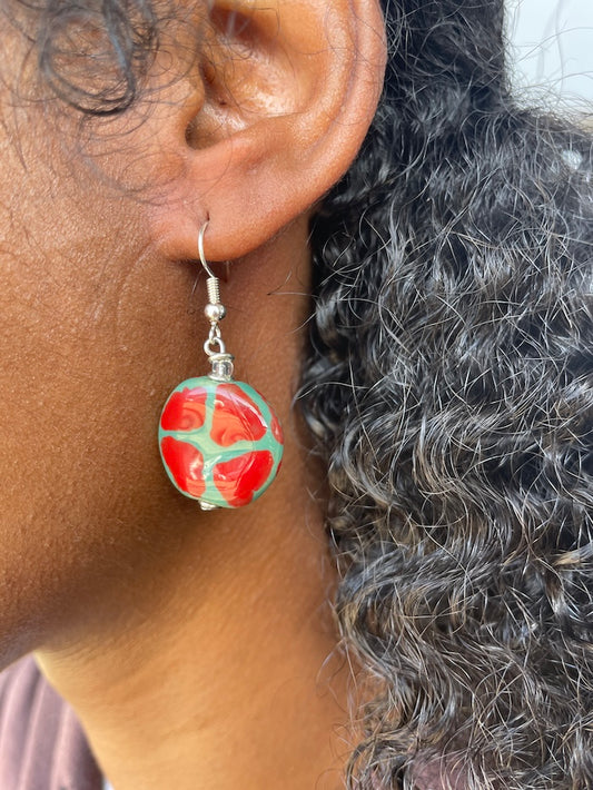 Kazuri Earrings - Springtime Red