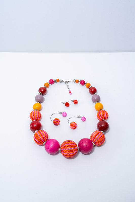 Bubble Necklace & Earrings Bundle - Pink & Orange