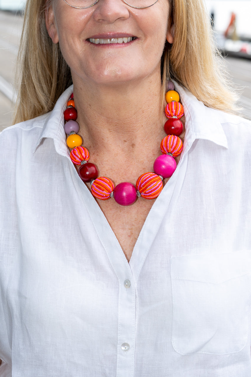 Bubble Necklace & Earrings Bundle - Pink & Orange