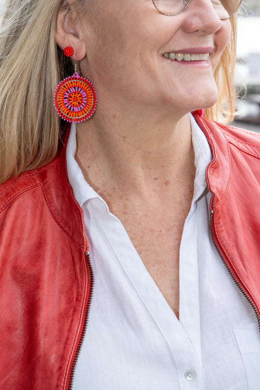 Wheel Earrings - Pink & Orange