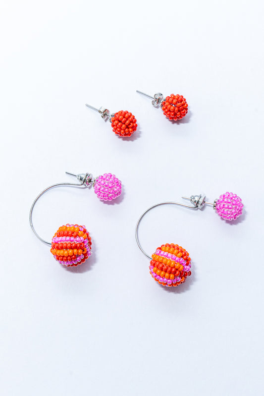 Beaded Earring Set - Pink & Orange