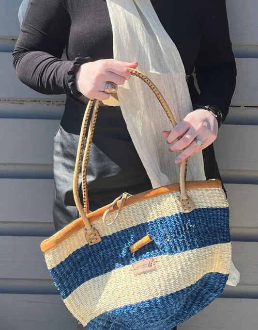 Sisal Shoulder Bag - Blue Stripe