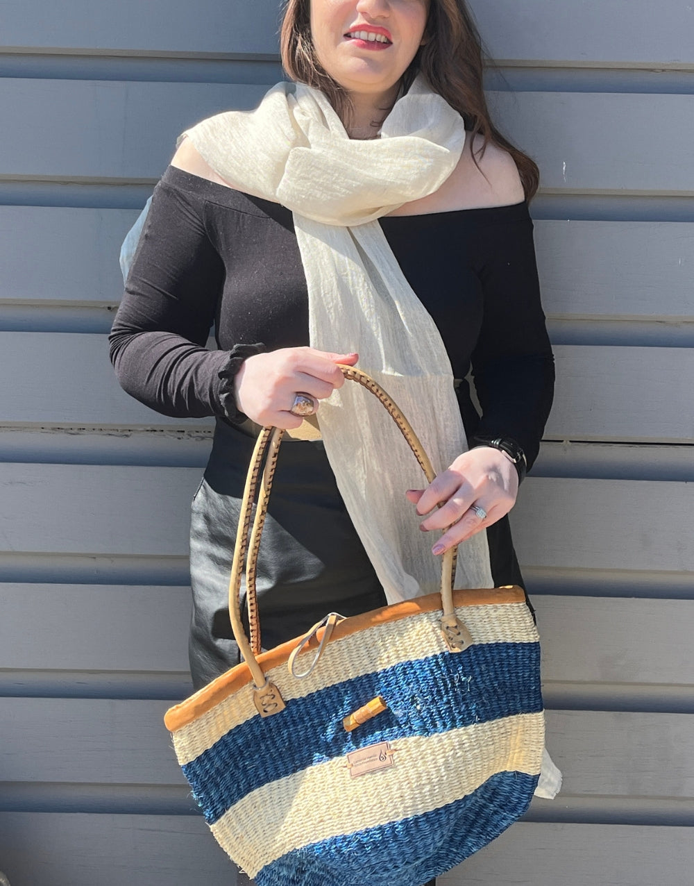 Sisal Bag (Blue) & Mariam Scarf (Stone) Bundle