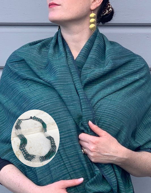 Yeshi Wrap (Emerald) & Zanele Necklace (Emerald & Silver) Bundle