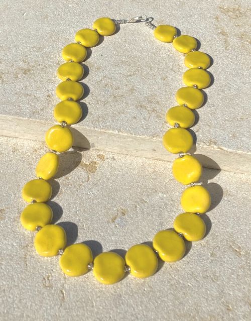 Yellow wooden hot sale necklace paparazzi