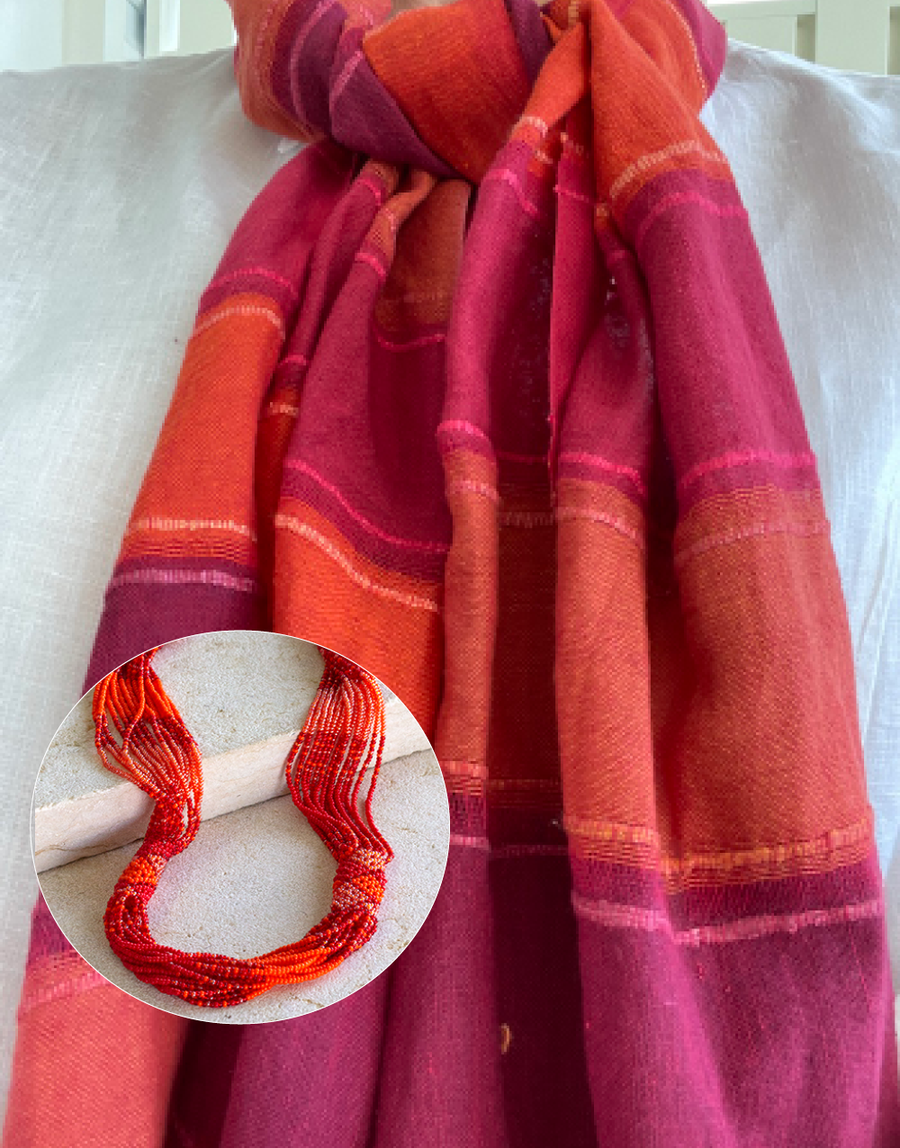 Danakil Scarf (Flame) & Zanele Necklace (Red & Orange) Bundle