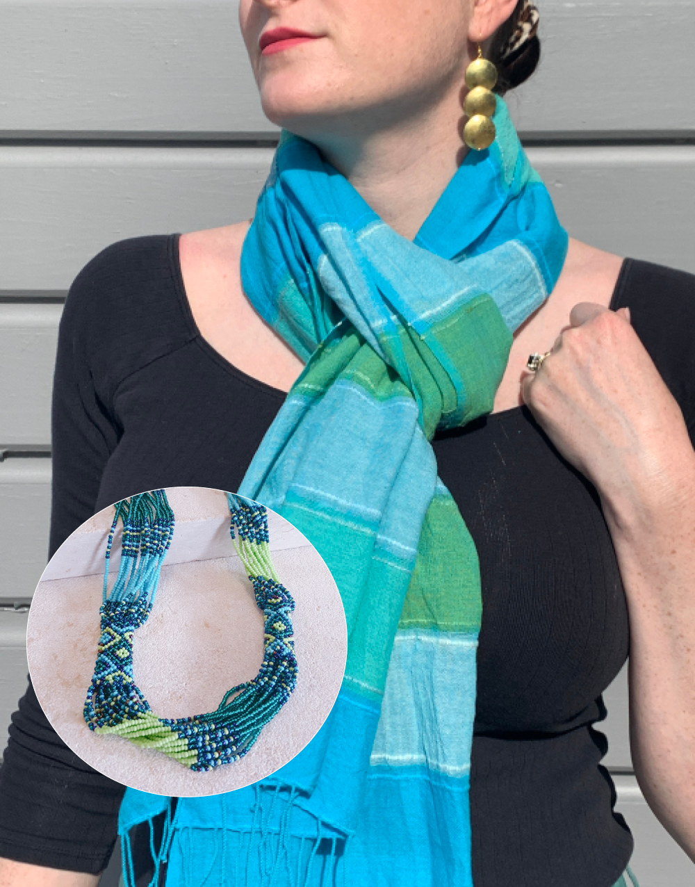 Danakil Scarf (Tana) & Zanele Necklace (Lime & Aqua) Bundle