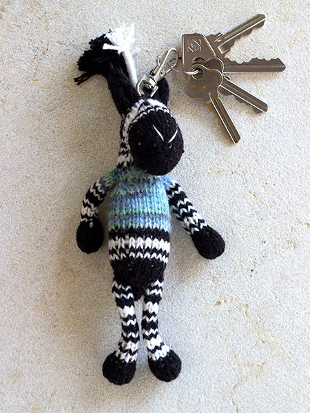 Hand-Knitted Keyring - Zebra