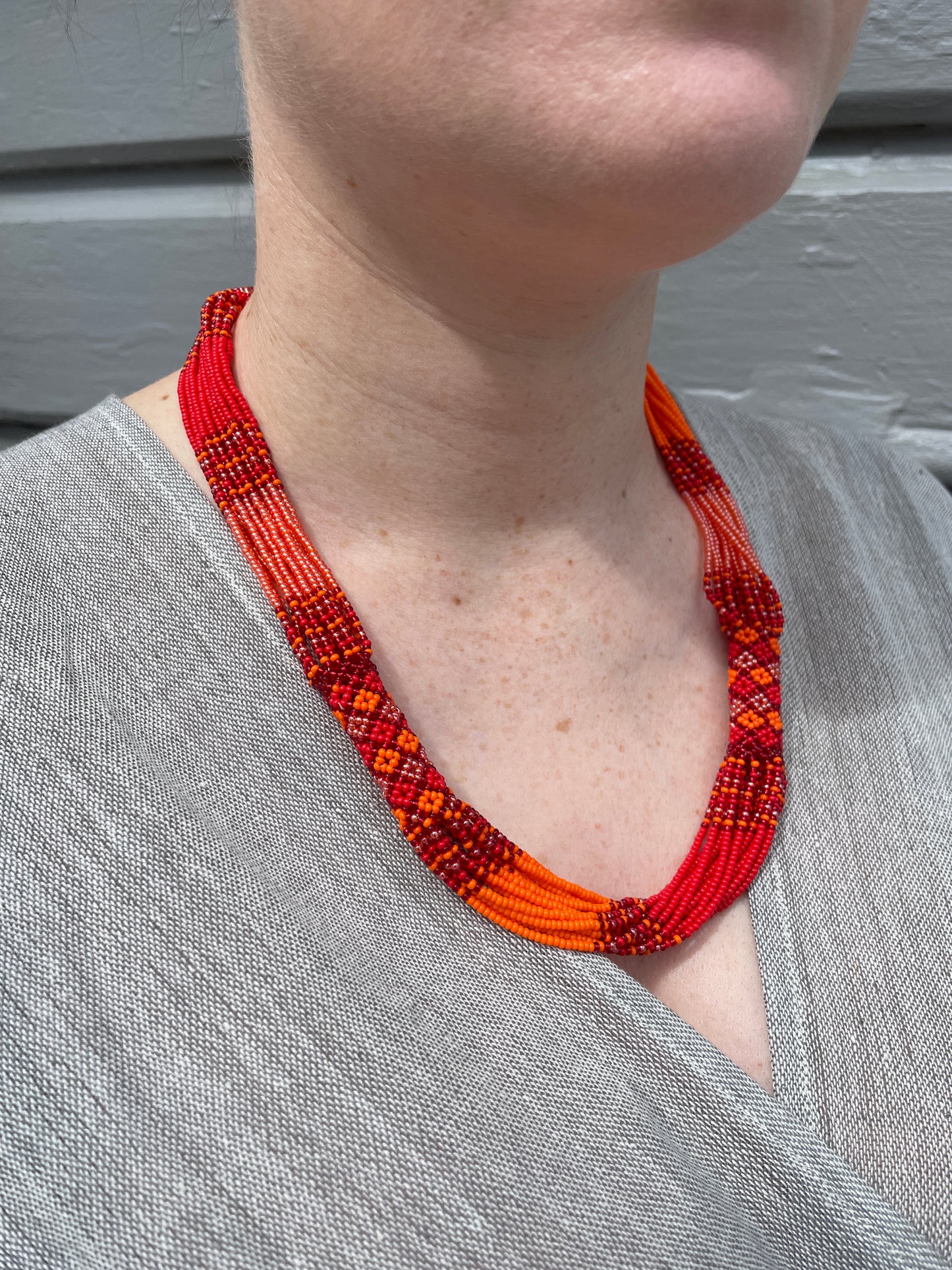 Danakil Scarf (Flame) & Zanele Necklace (Red & Orange) Bundle