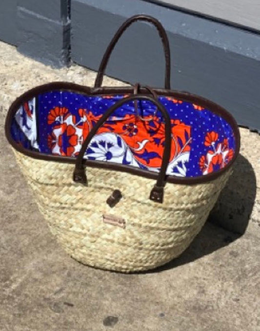 Kitenge Market Basket - Leather Trim