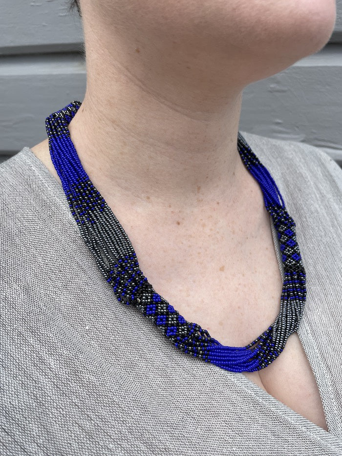 Blue seed deals bead necklace