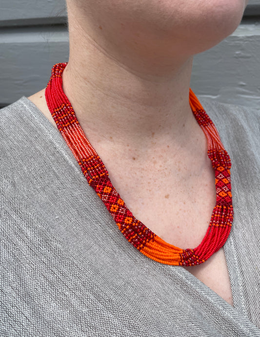 Zanele Rope Necklace - Red & Orange