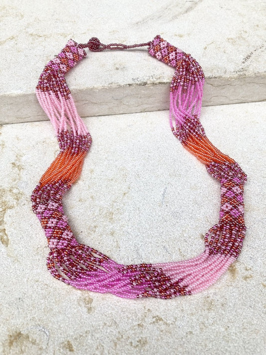 Zanele Rope Necklace - Pink & Orange