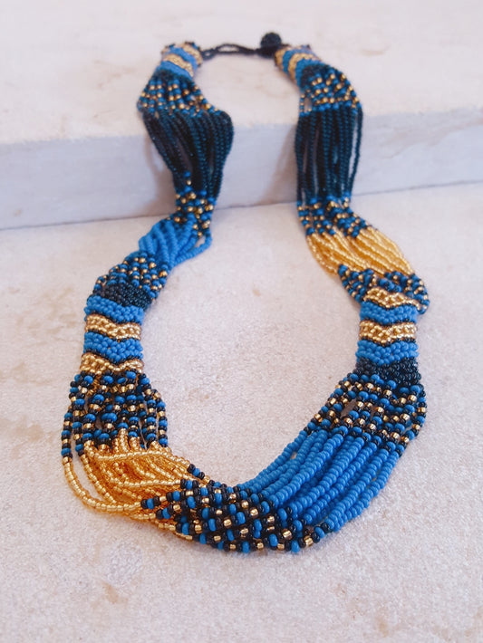Queen Saba Shawl (Blue) & Zanele Necklace (Blue & Gold) Bundle