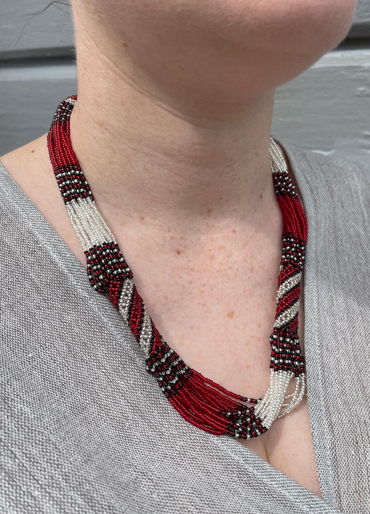 Zanele Rope Necklace - Red, Black & Silver