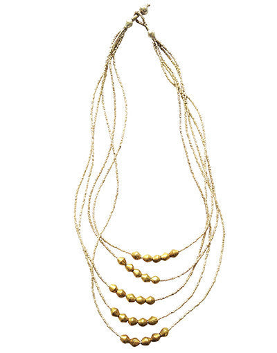 Tsedi - 5 Strands Necklace (silver with gold beads)