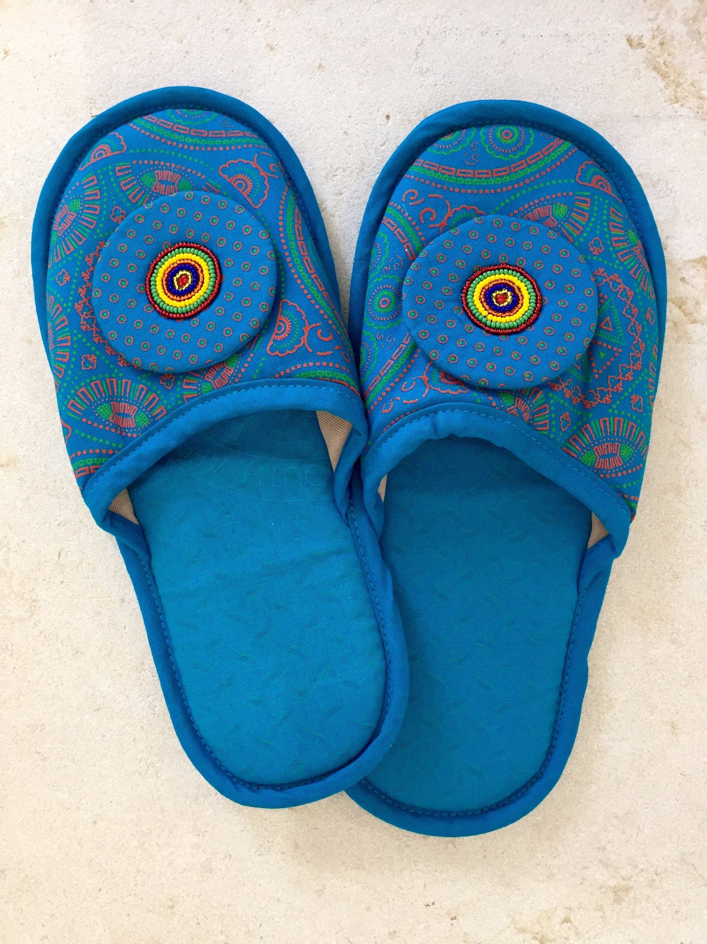     Shweshwe-Slippers-Med-Turquoise-South-Africa