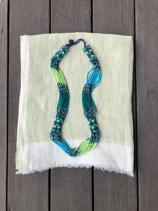 mariam fern linen scarf and Zanele Rope Necklace 10 Lime, Turquoise & Jade
