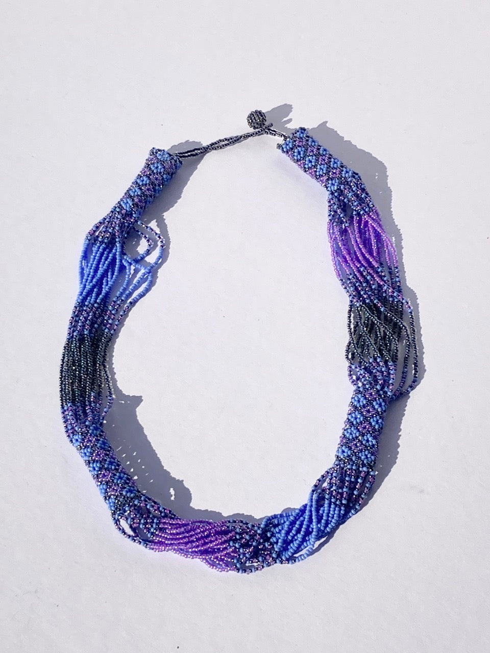 fair trade-handmade-south africa-women-patterns-blue-zanele-stella-necklace-jewellery-rope-purple-beads
